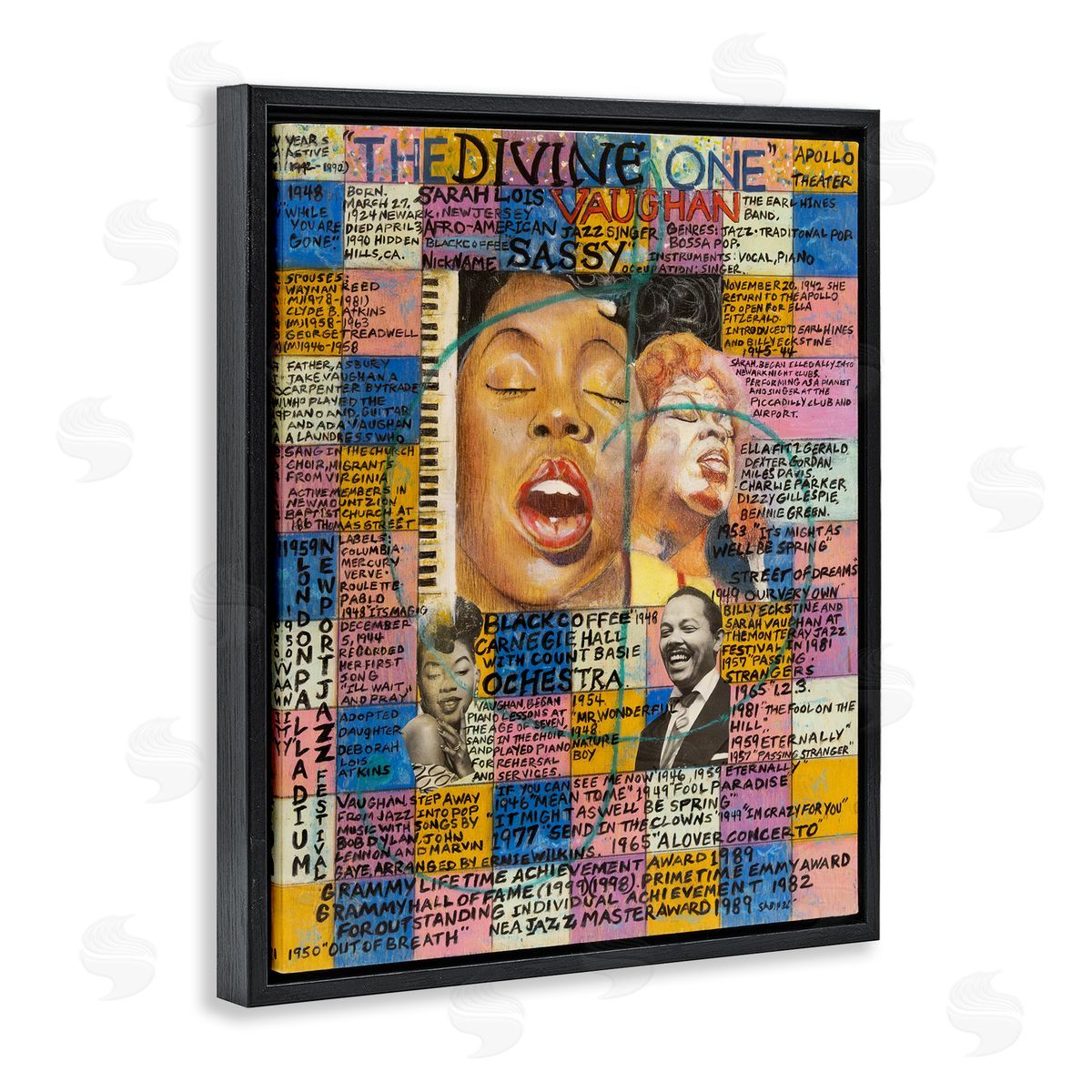Sabin Sarah Lois Vaughan Collage Black Floating Frame Canvas Wall Art Print