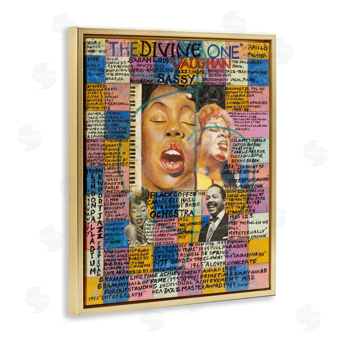 Sabin Sarah Lois Vaughan Collage Gold Floating Frame Canvas Wall Art Print