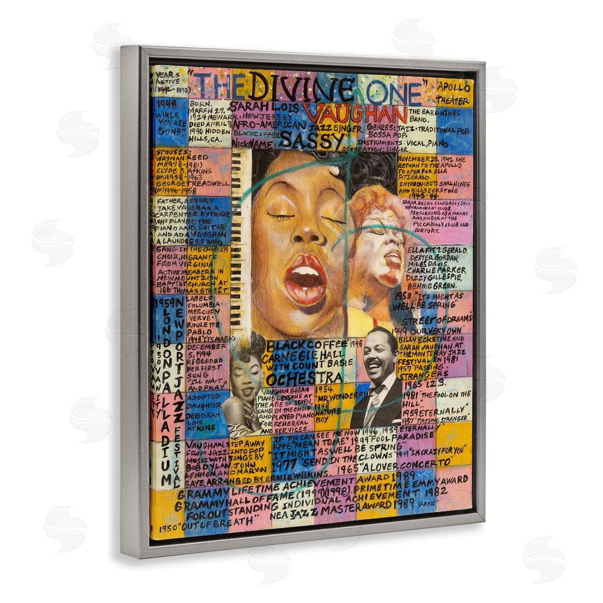 Sabin Sarah Lois Vaughan Collage Gray Floating Frame Canvas Wall Art Print