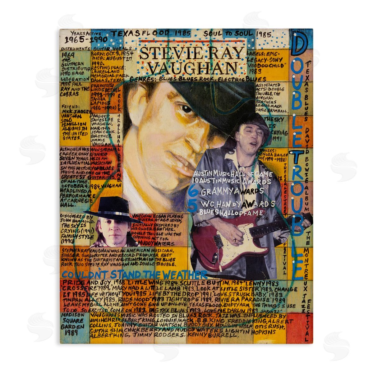 Sabin Stevie Ray Vaughan Collage Canvas Wall Art Print