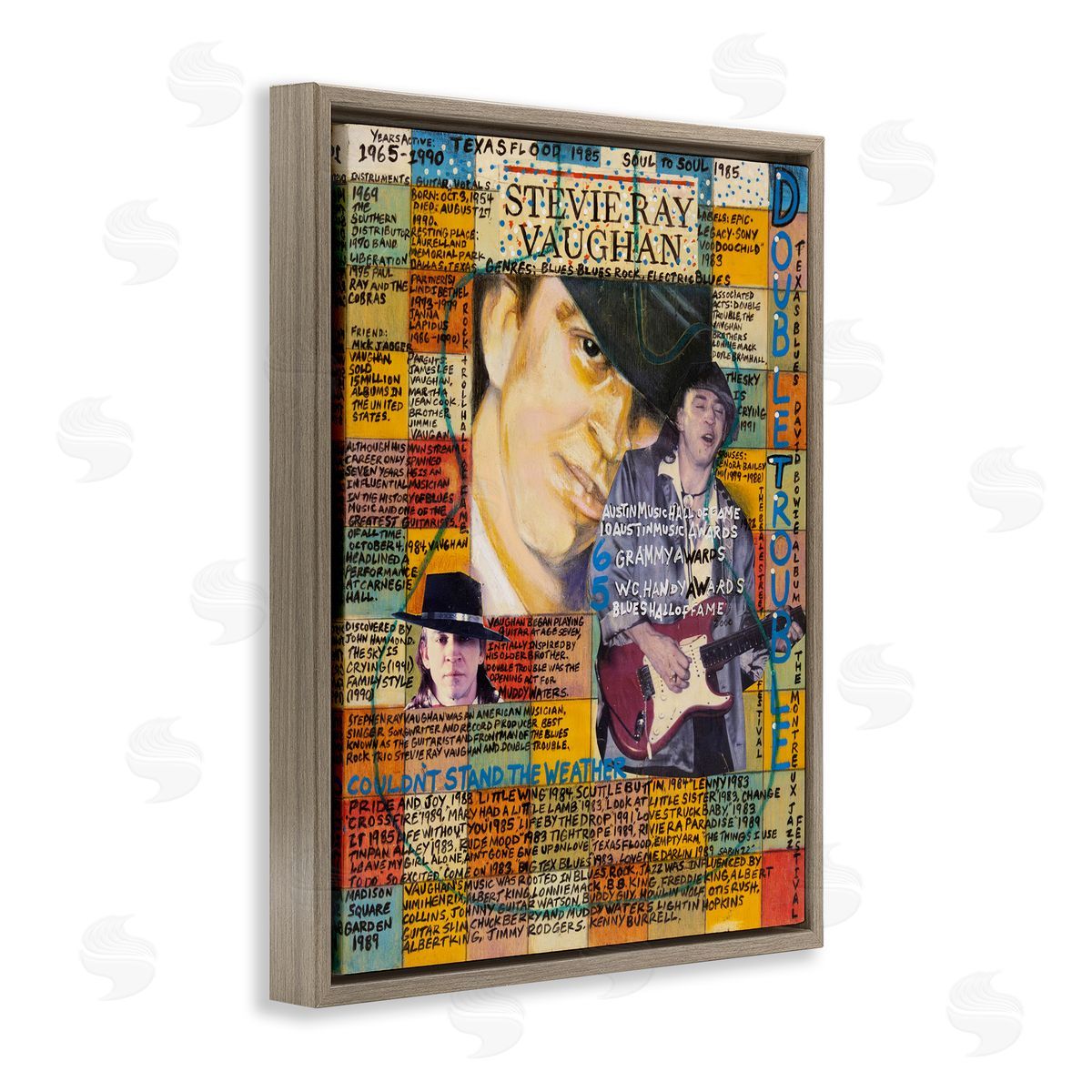 Sabin Stevie Ray Vaughan Collage Brown Floating Frame Canvas Wall Art Print