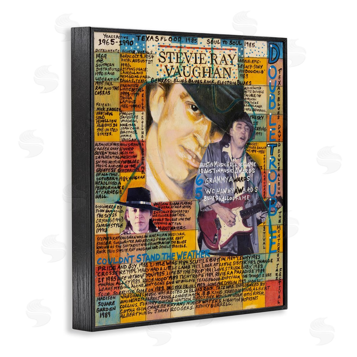 Sabin Stevie Ray Vaughan Collage Black Framed Giclee Wall Art Print