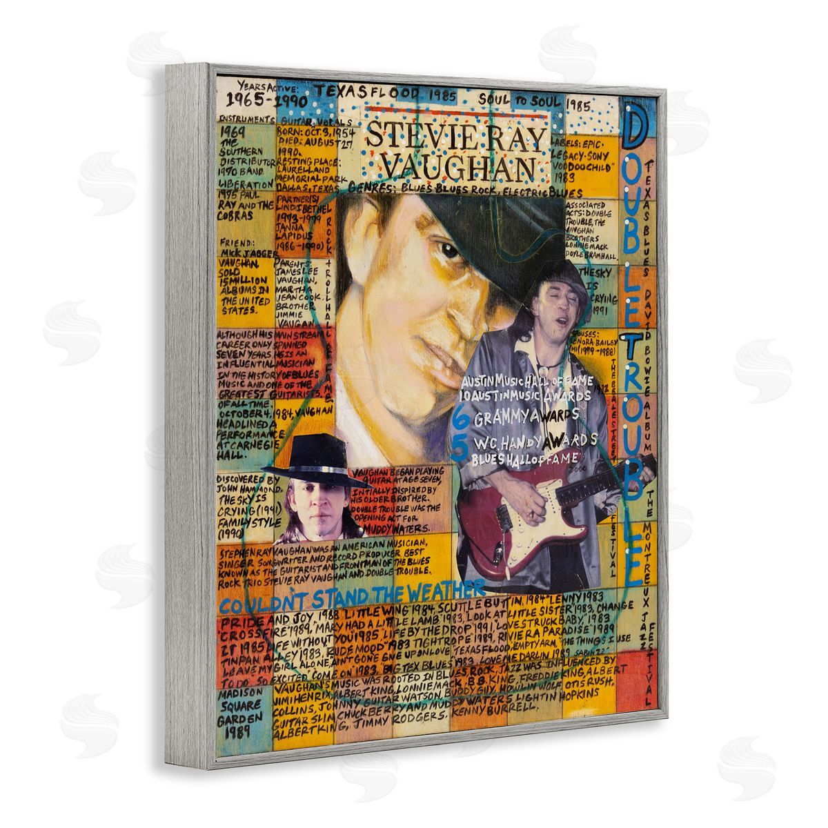 Sabin Stevie Ray Vaughan Collage Gray Framed Giclee Wall Art Print