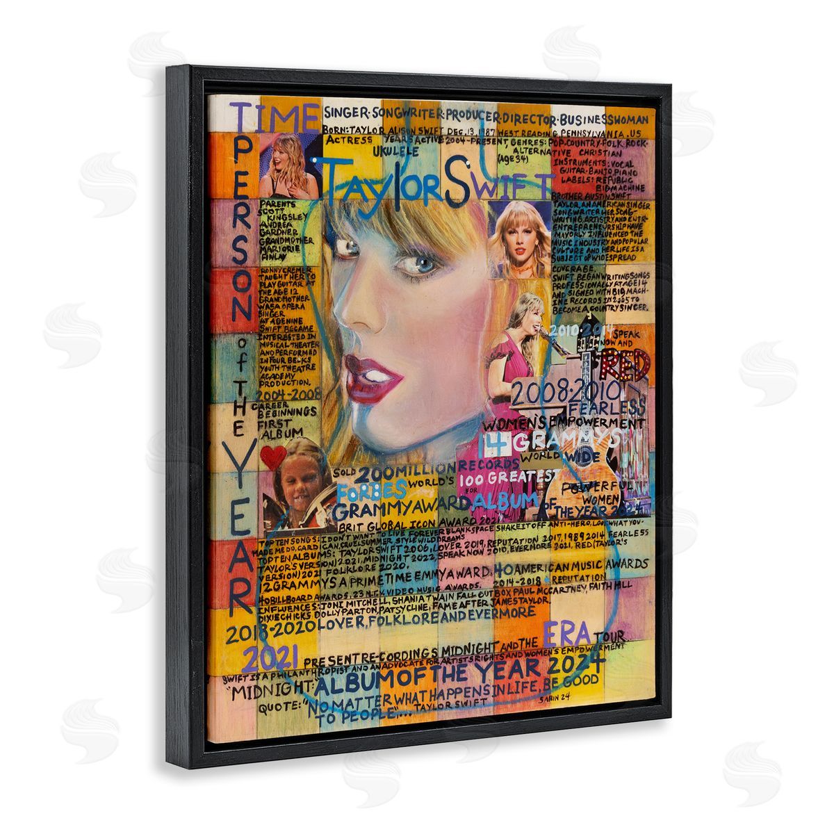 Sabin Taylor Musician Collage Black Floating Frame Canvas Wall Art Print