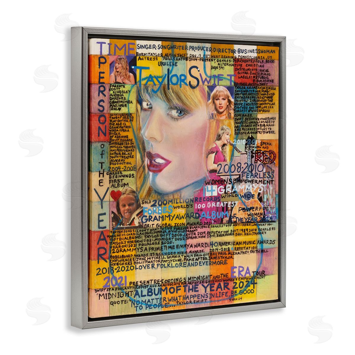 Sabin Taylor Musician Collage Gray Floating Frame Canvas Wall Art Print