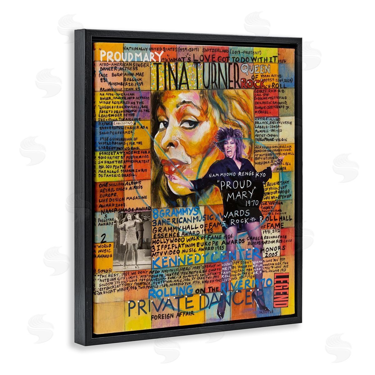 Sabin Tina Turner Collage Black Floating Frame Canvas Wall Art Print
