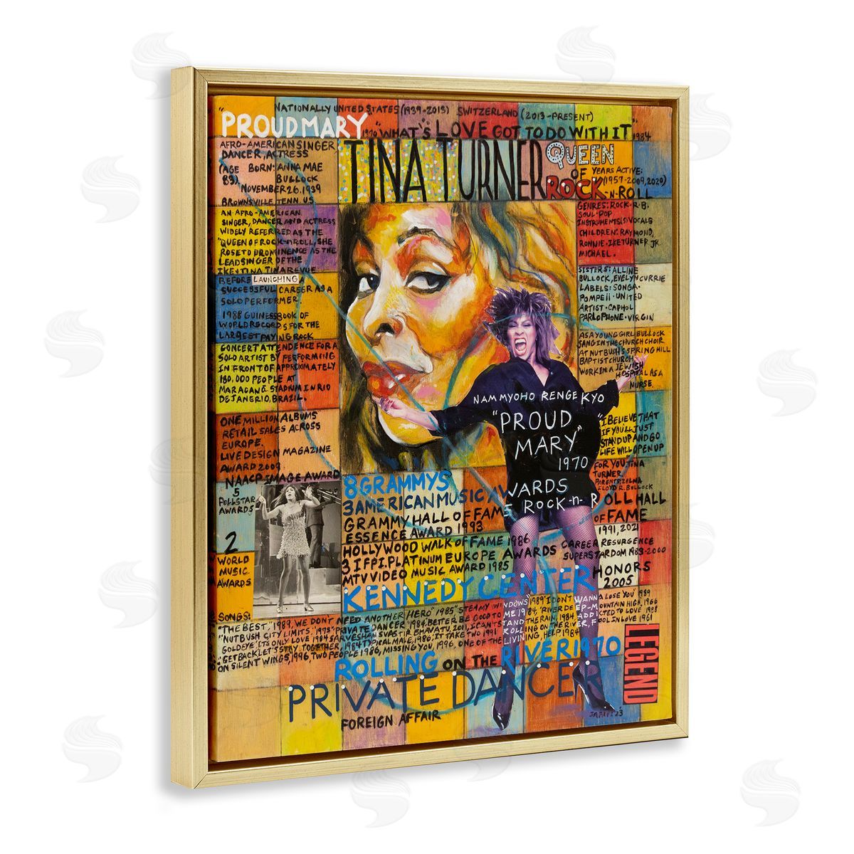 Sabin Tina Turner Collage Gold Floating Frame Canvas Wall Art Print