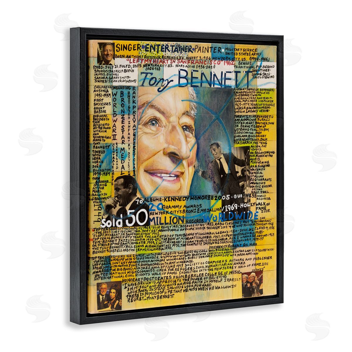 Sabin Tony Bennett Collage Black Floating Frame Canvas Wall Art Print