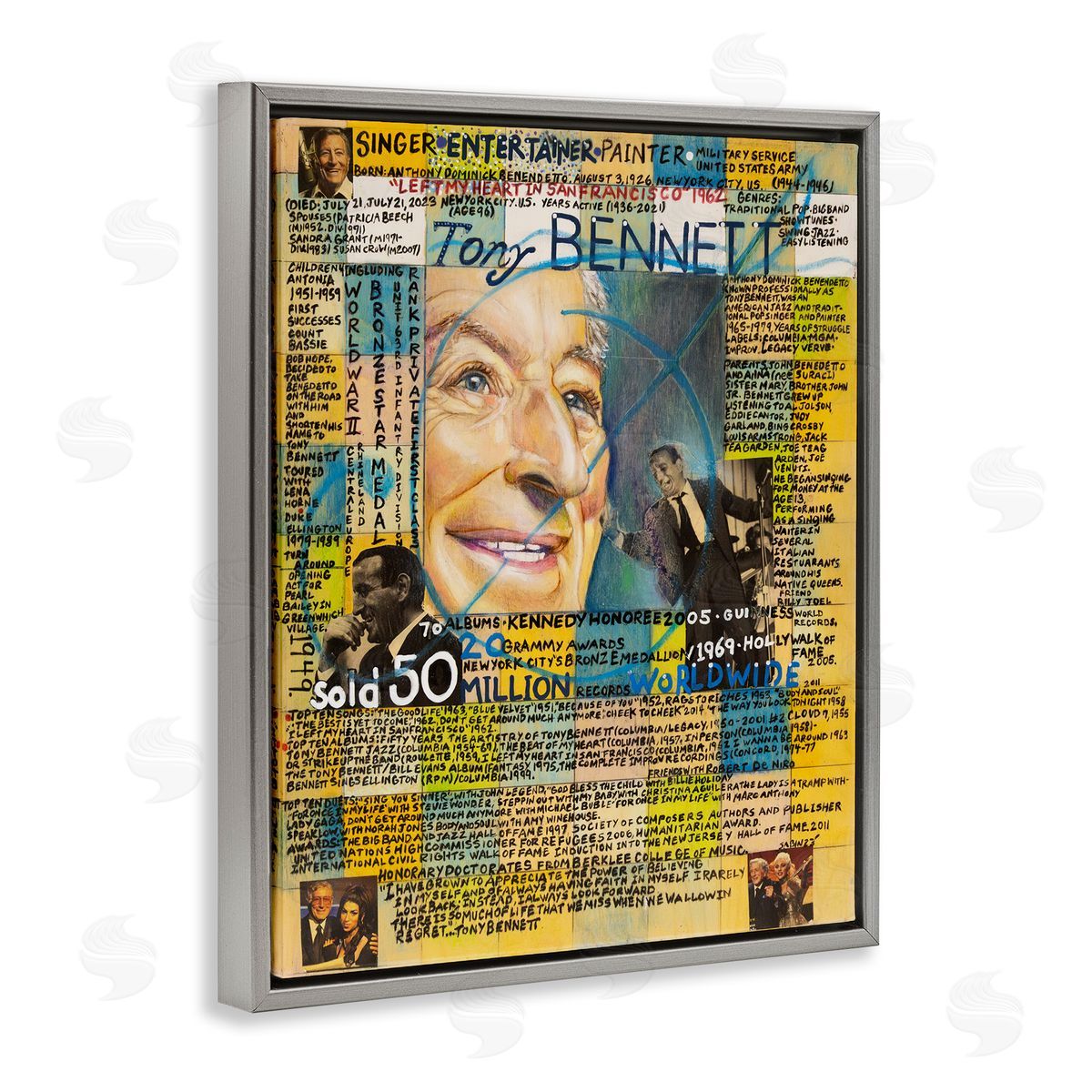 Sabin Tony Bennett Collage Gray Floating Frame Canvas Wall Art Print