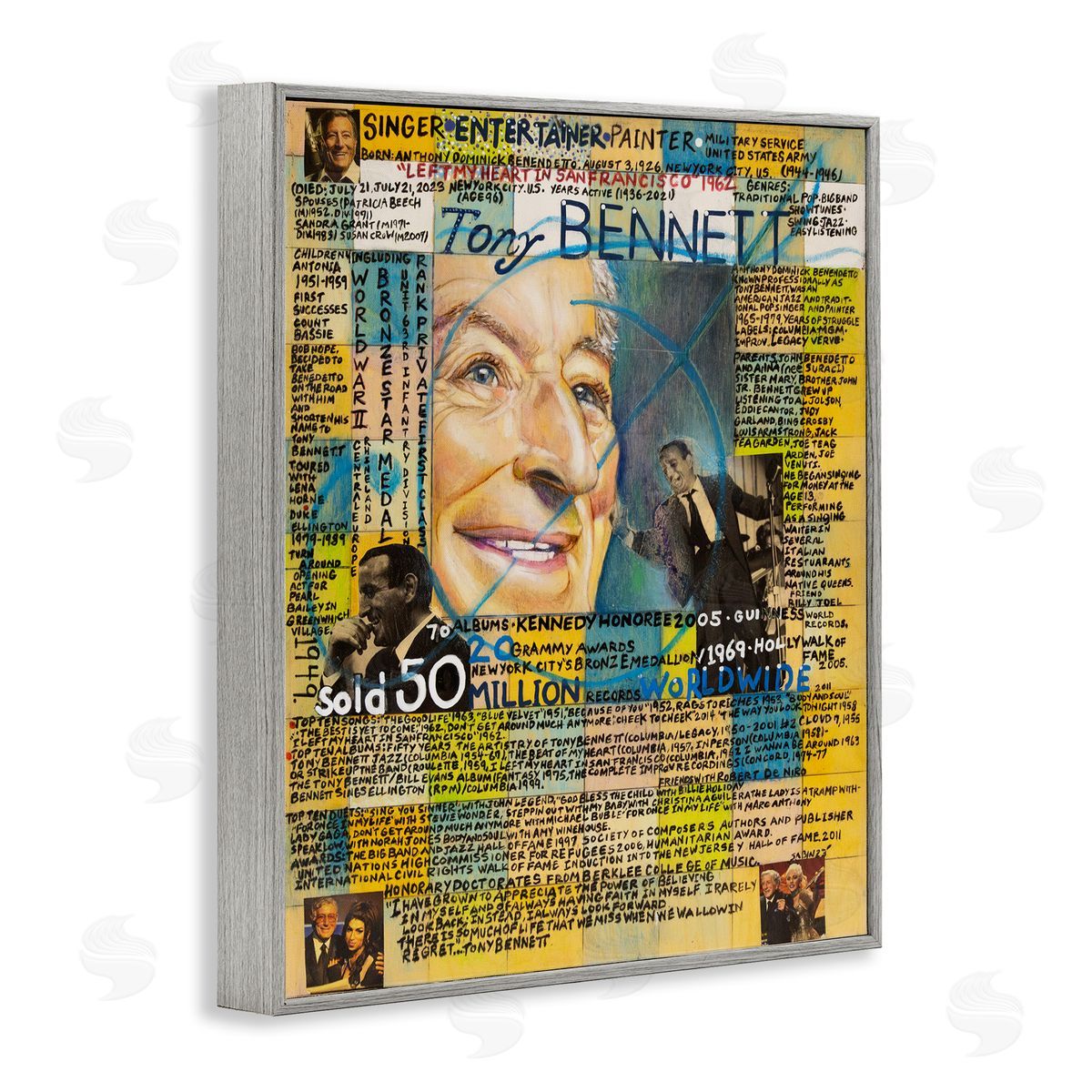 Sabin Tony Bennett Collage Gray Framed Giclee Wall Art Print