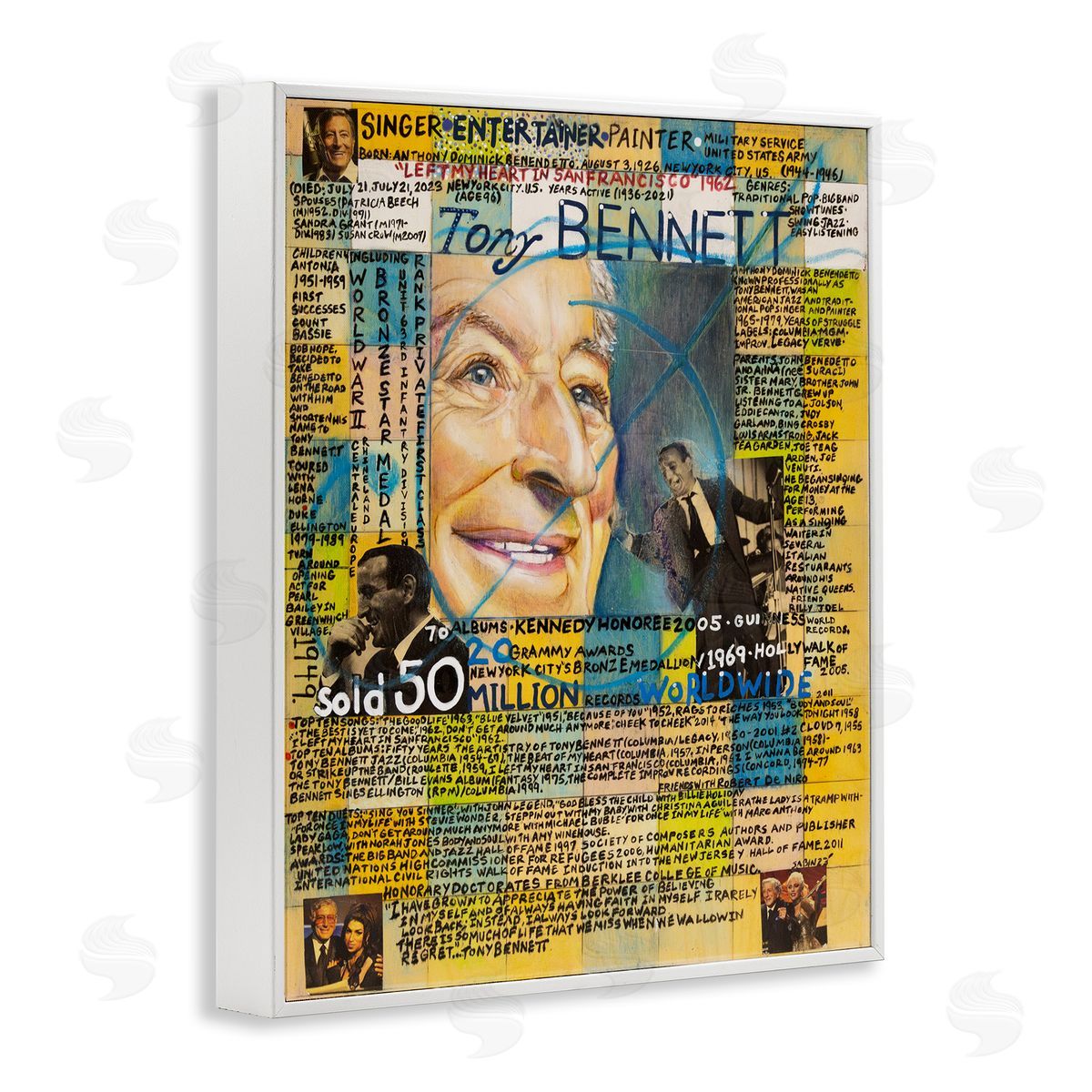 Sabin Tony Bennett Collage White Framed Giclee Wall Art Print
