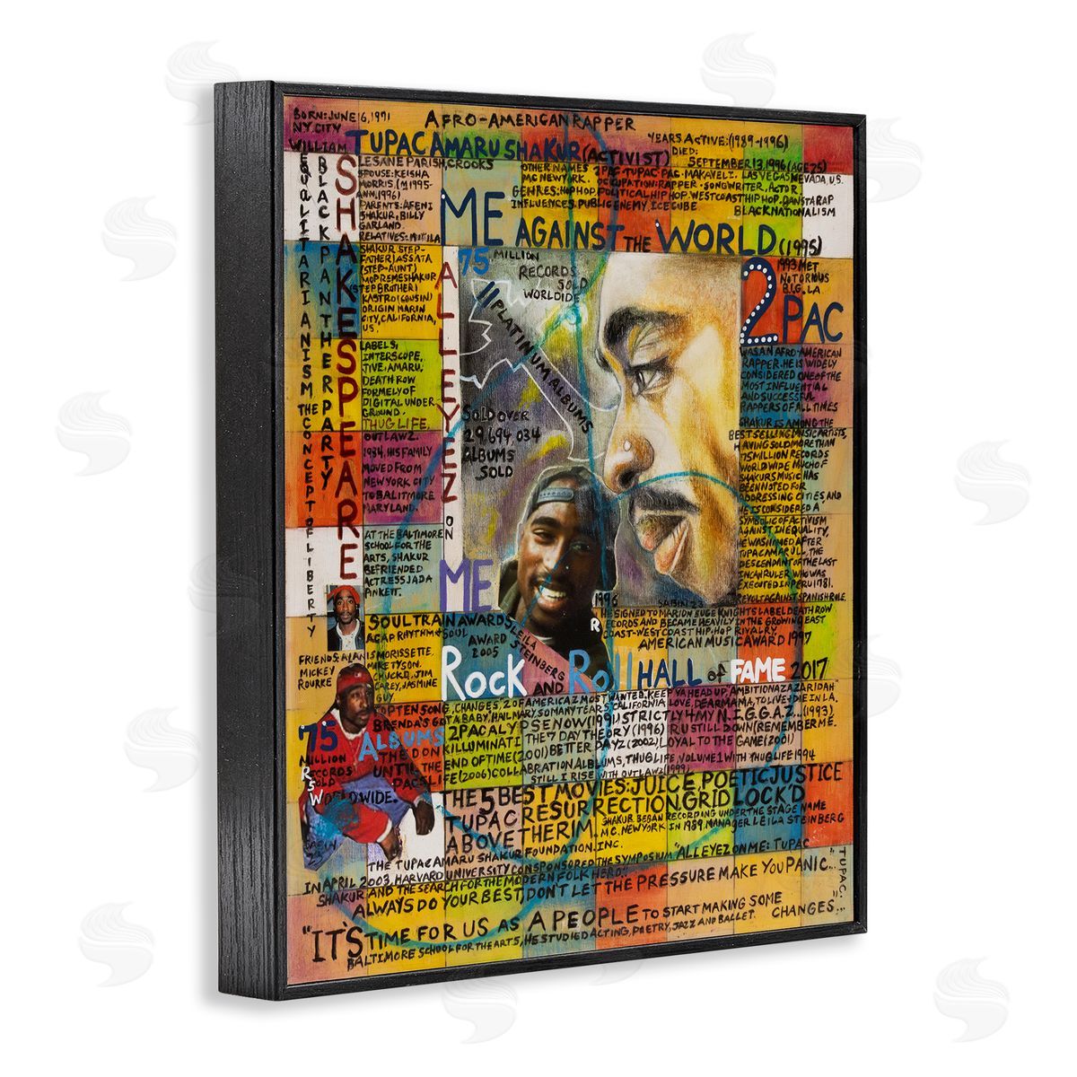 Sabin Tupac Musician Collage Black Framed Giclee Wall Art Print