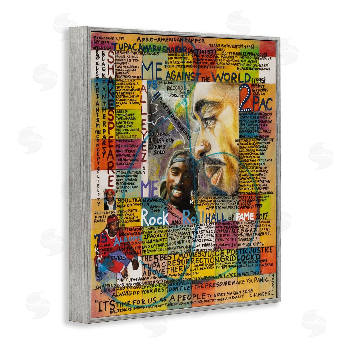 Sabin Tupac Musician Collage Gray Framed Giclee Wall Art Print