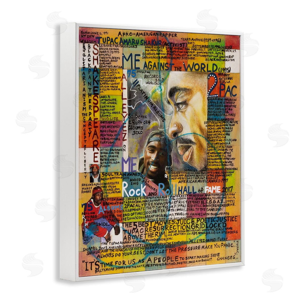 Sabin Tupac Musician Collage White Framed Giclee Wall Art Print