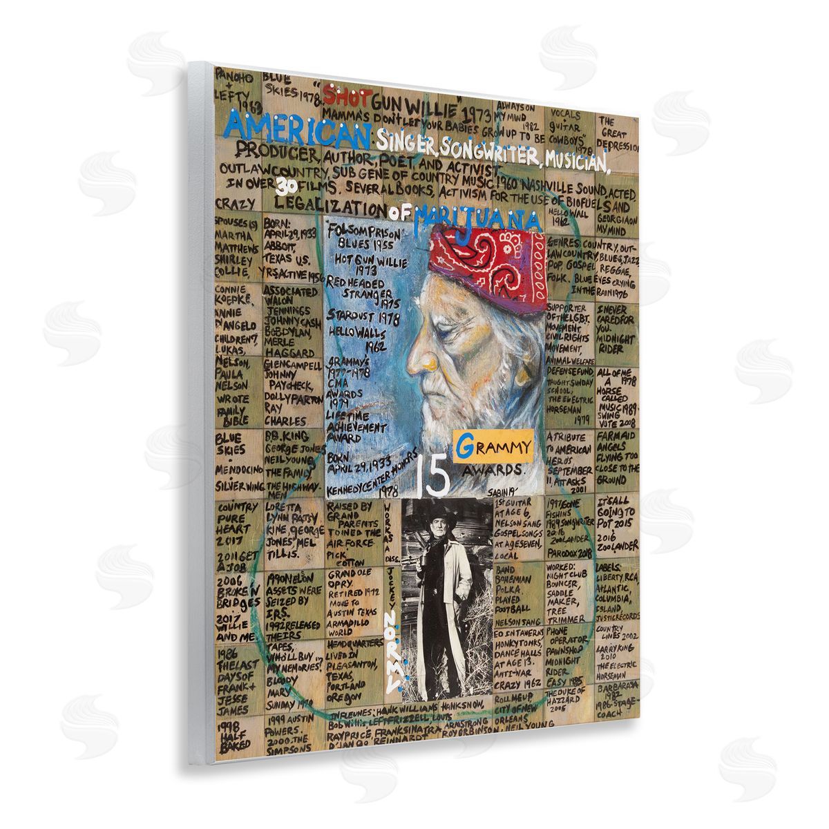 Sabin Willie Nelson Collage Wooden Wall Plaque Art Print