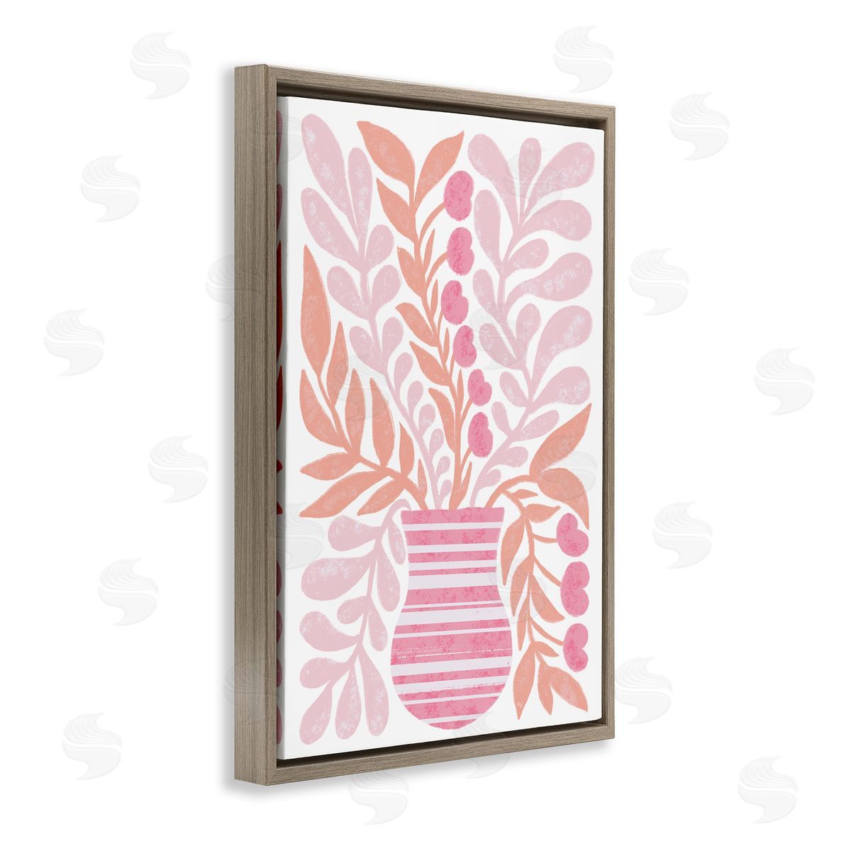 Martina Pavlova Pink Fronds Vase Brown Floating Frame Canvas Wall Art Print