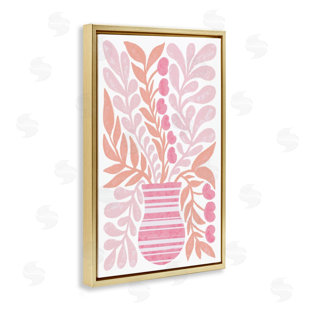 Martina Pavlova Pink Fronds Vase Gold Floating Frame Canvas Wall Art Print