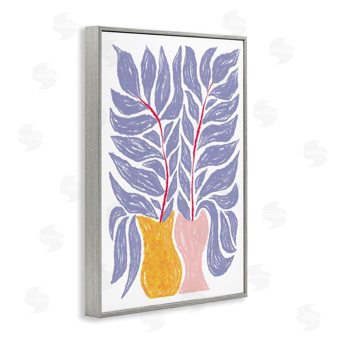 Martina Pavlova Purple Leaves in Vases Gray Framed Giclee Wall Art Print
