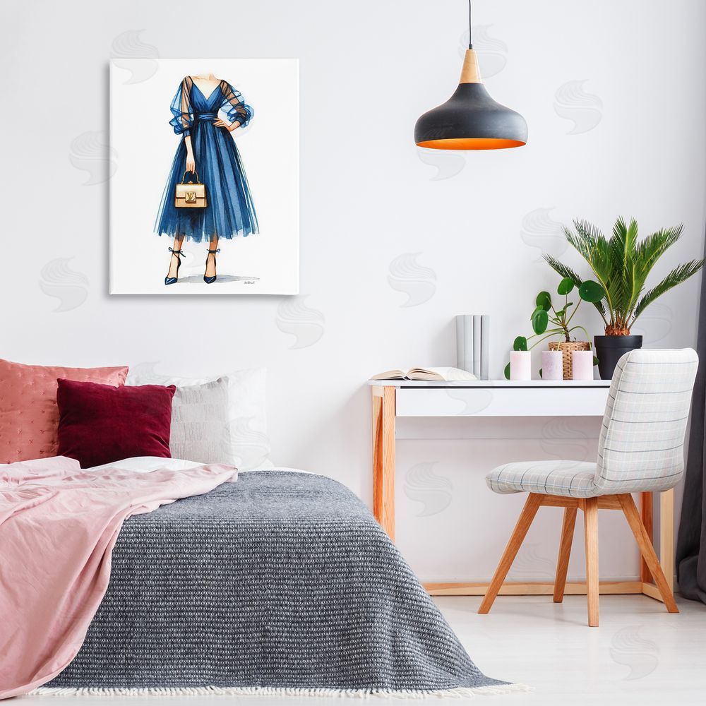 Amanda Greenwood Blue Gown Fashion Girl Canvas Wall Art Print in Room