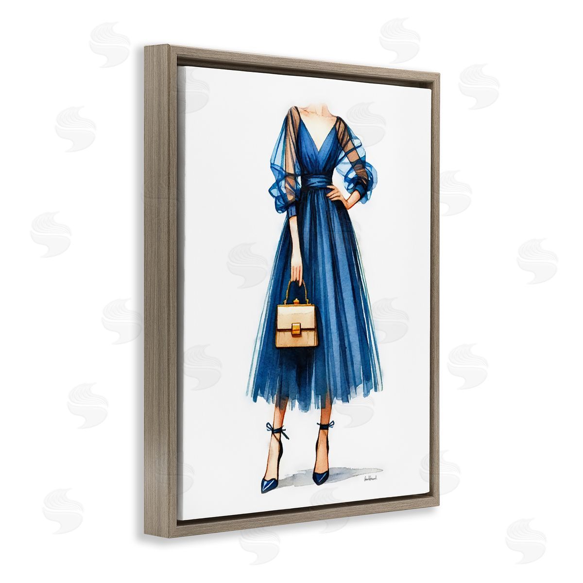 Amanda Greenwood Glam Blue Fashion Gown Brown Floating Frame Canvas Wall Art Print