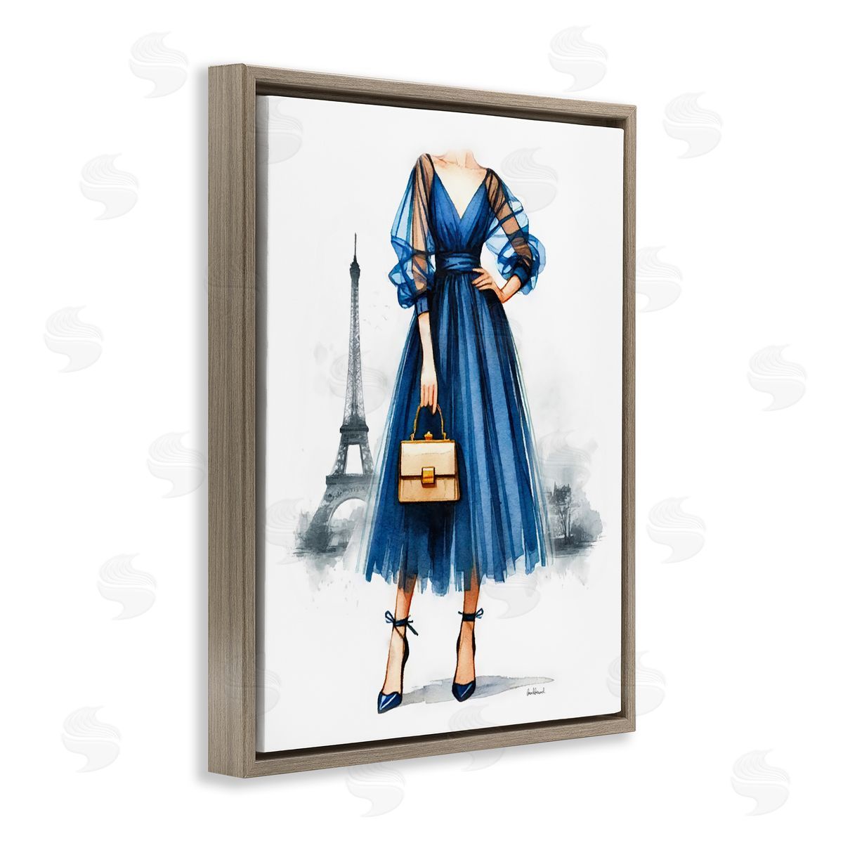 Amanda Greenwood Eiffel Town & Fashion Brown Floating Frame Canvas Wall Art Print