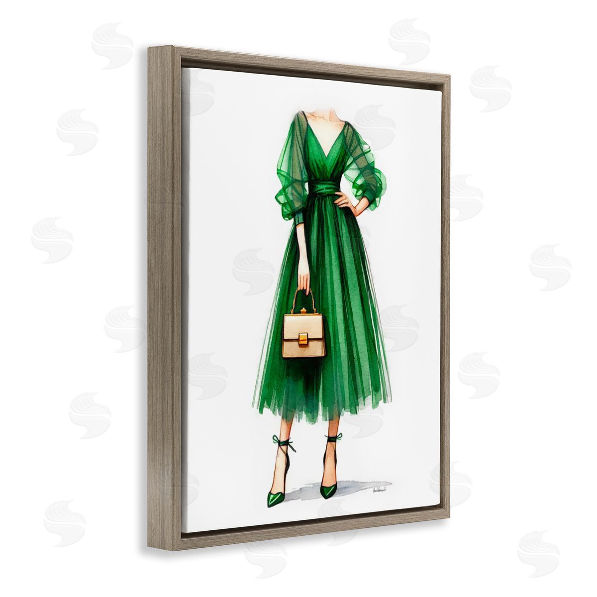 Amanda Greenwood Glam Green Fashion Gown Brown Floating Frame Canvas Wall Art Print