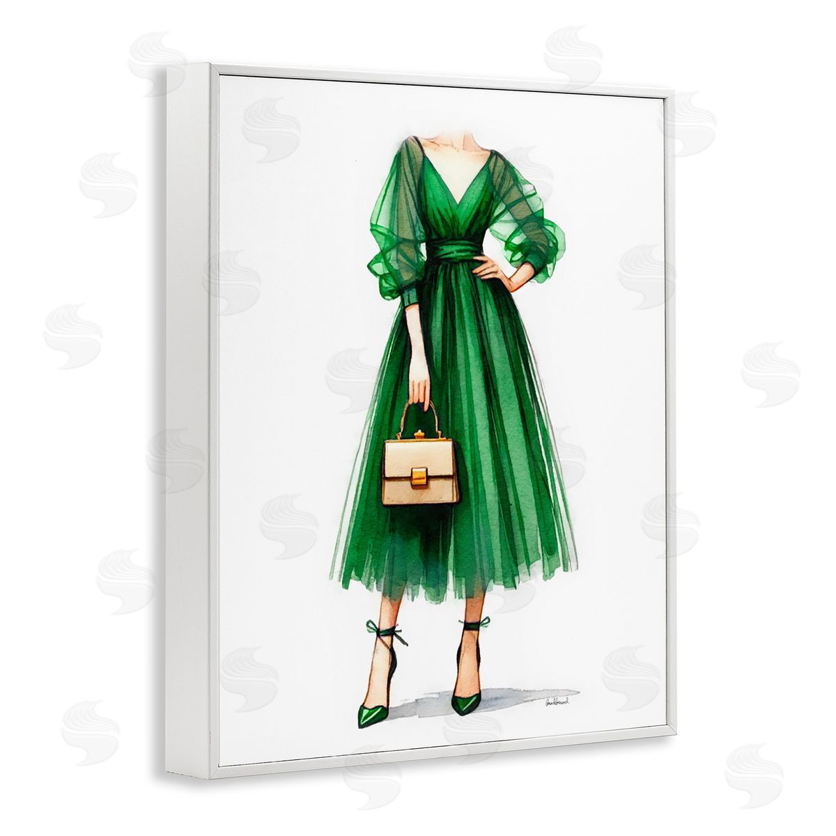 Amanda Greenwood Glam Green Fashion Gown White Framed Giclee Wall Art Print