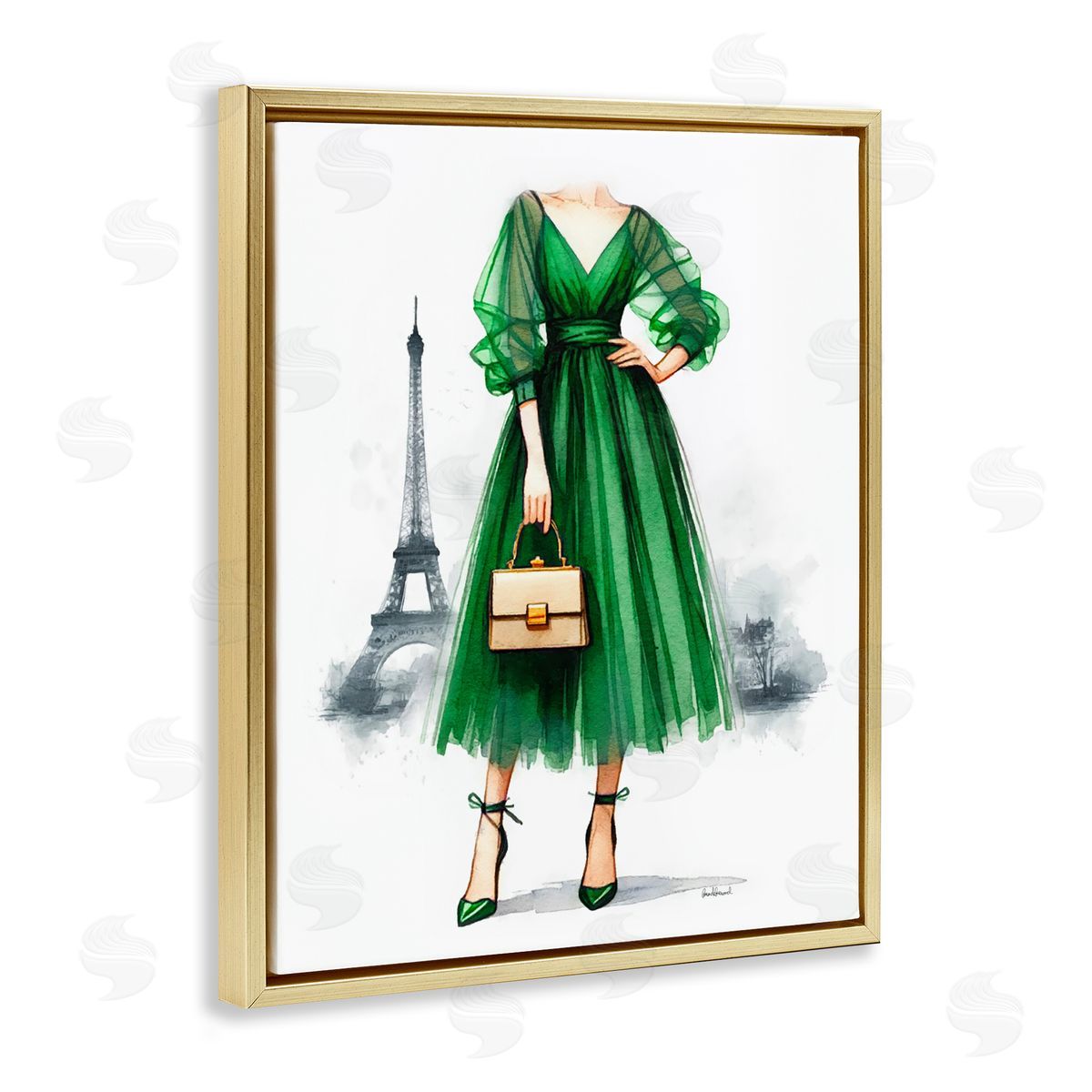 Amanda Greenwood Parisian Green Dress Gold Floating Frame Canvas Wall Art Print