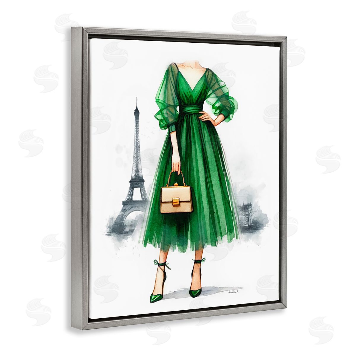 Amanda Greenwood Parisian Green Dress Gray Floating Frame Canvas Wall Art Print