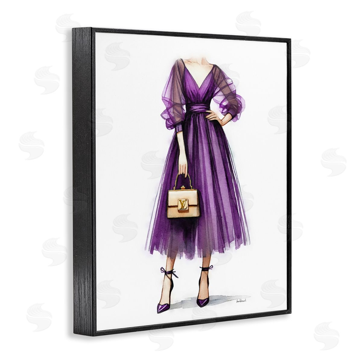 Amanda Greenwood Purple Glam Dress Black Framed Giclee Wall Art Print