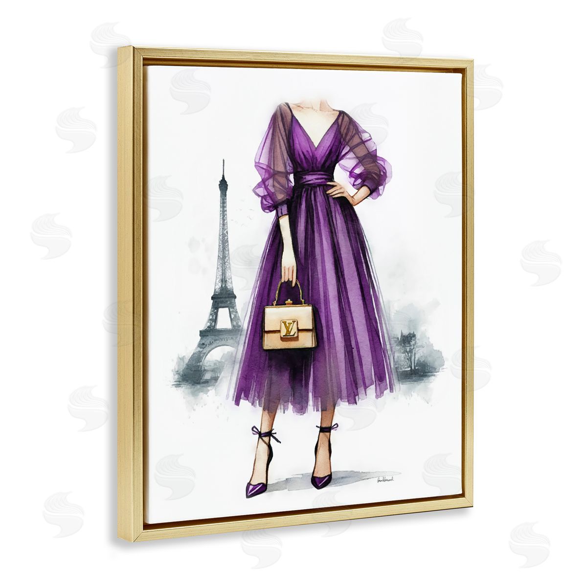 Amanda Greenwood Parisian Purple Dress Gold Floating Frame Canvas Wall Art Print