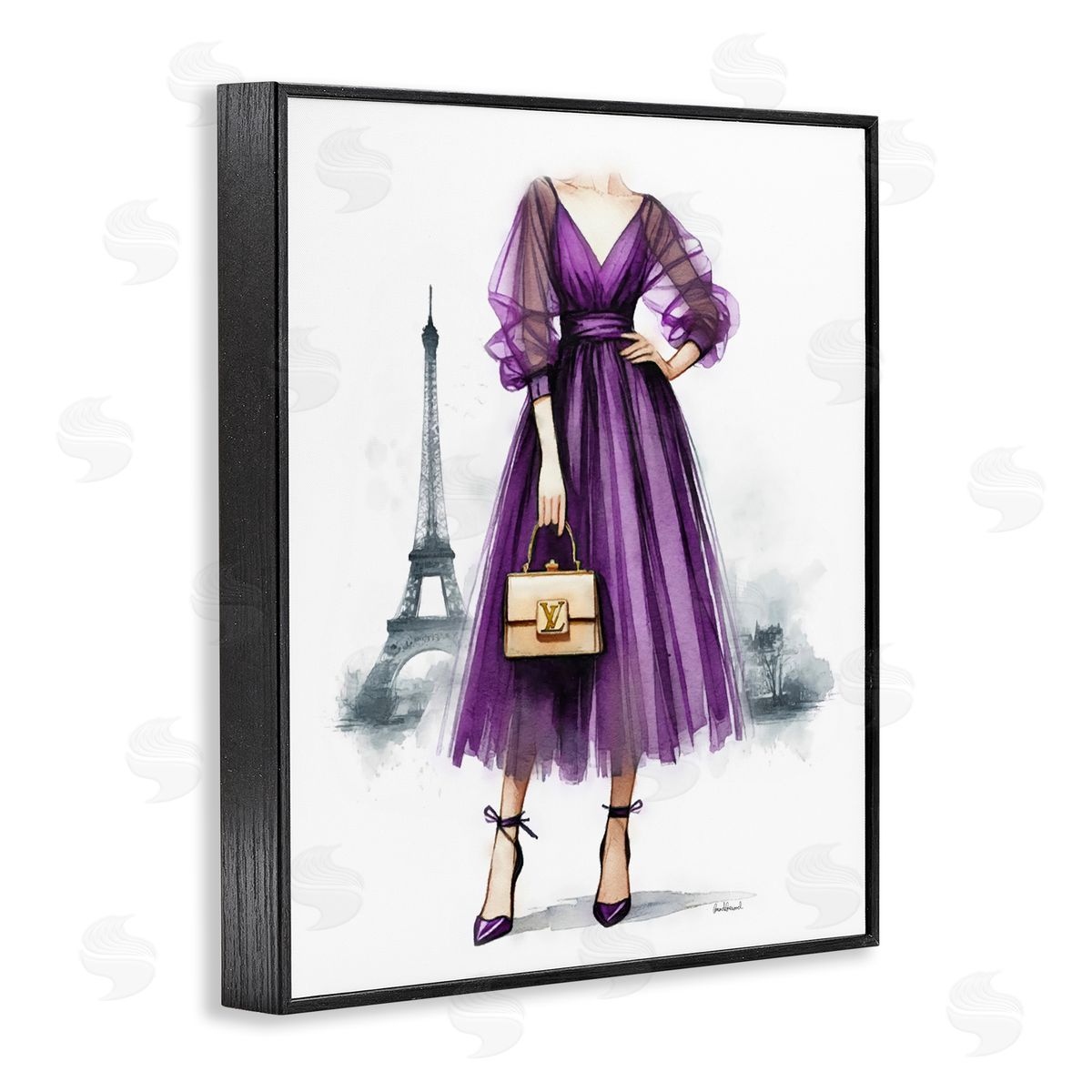 Amanda Greenwood Parisian Purple Dress Black Framed Giclee Wall Art Print