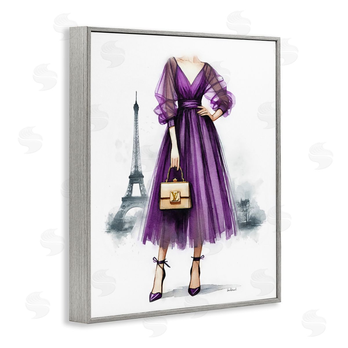Amanda Greenwood Parisian Purple Dress Gray Framed Giclee Wall Art Print