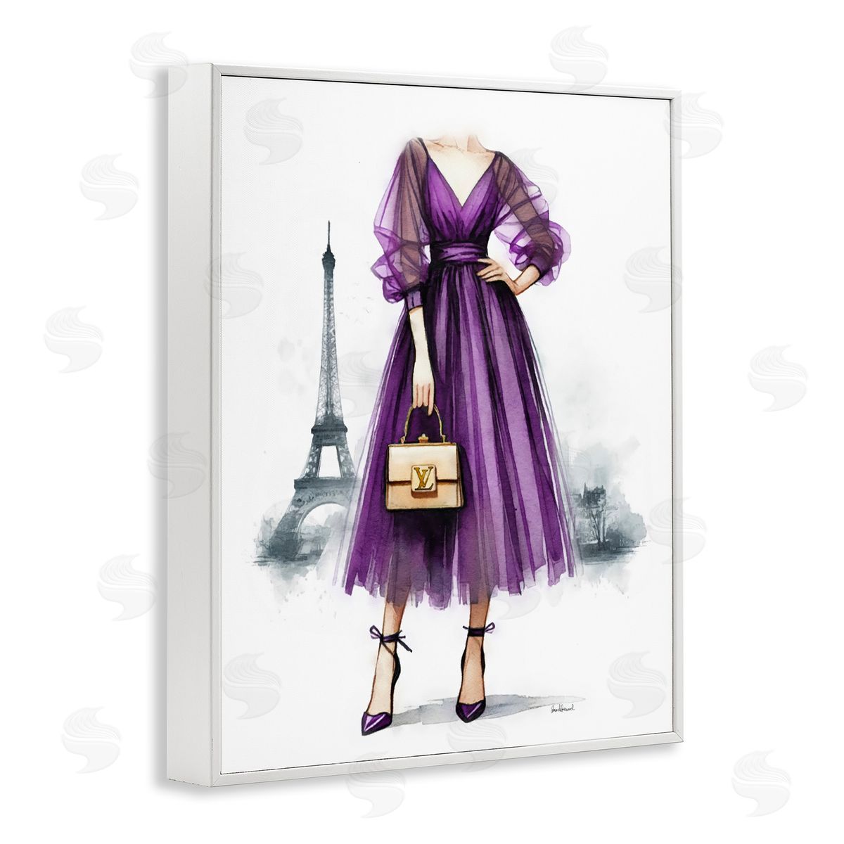 Amanda Greenwood Parisian Purple Dress White Framed Giclee Wall Art Print