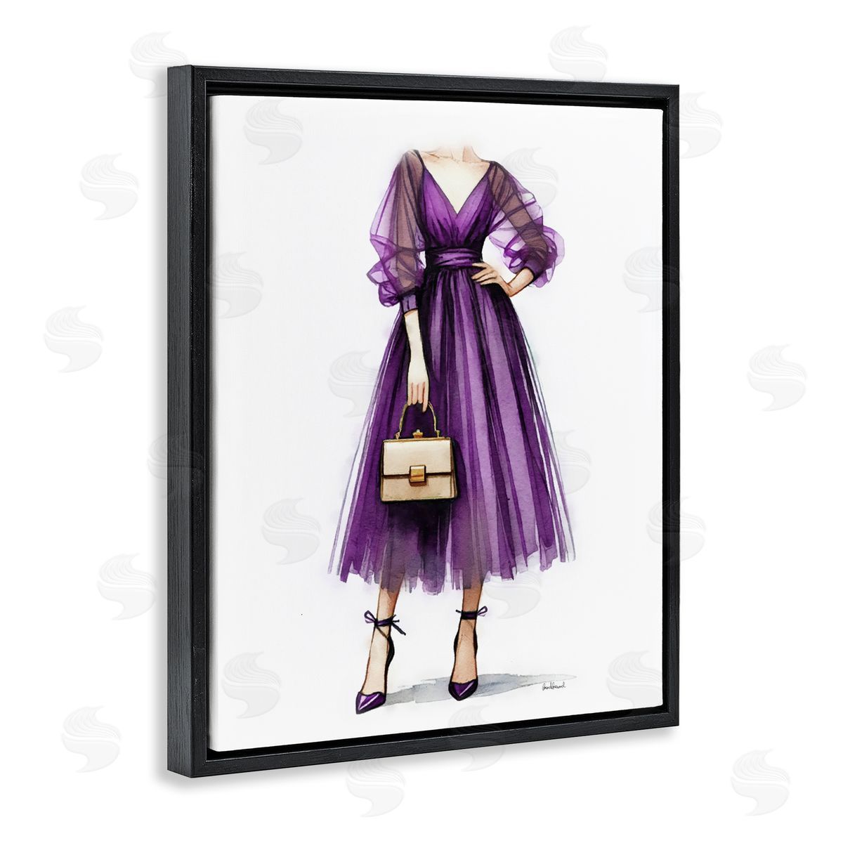 Amanda Greenwood Glam Purple Gown Black Floating Frame Canvas Wall Art Print