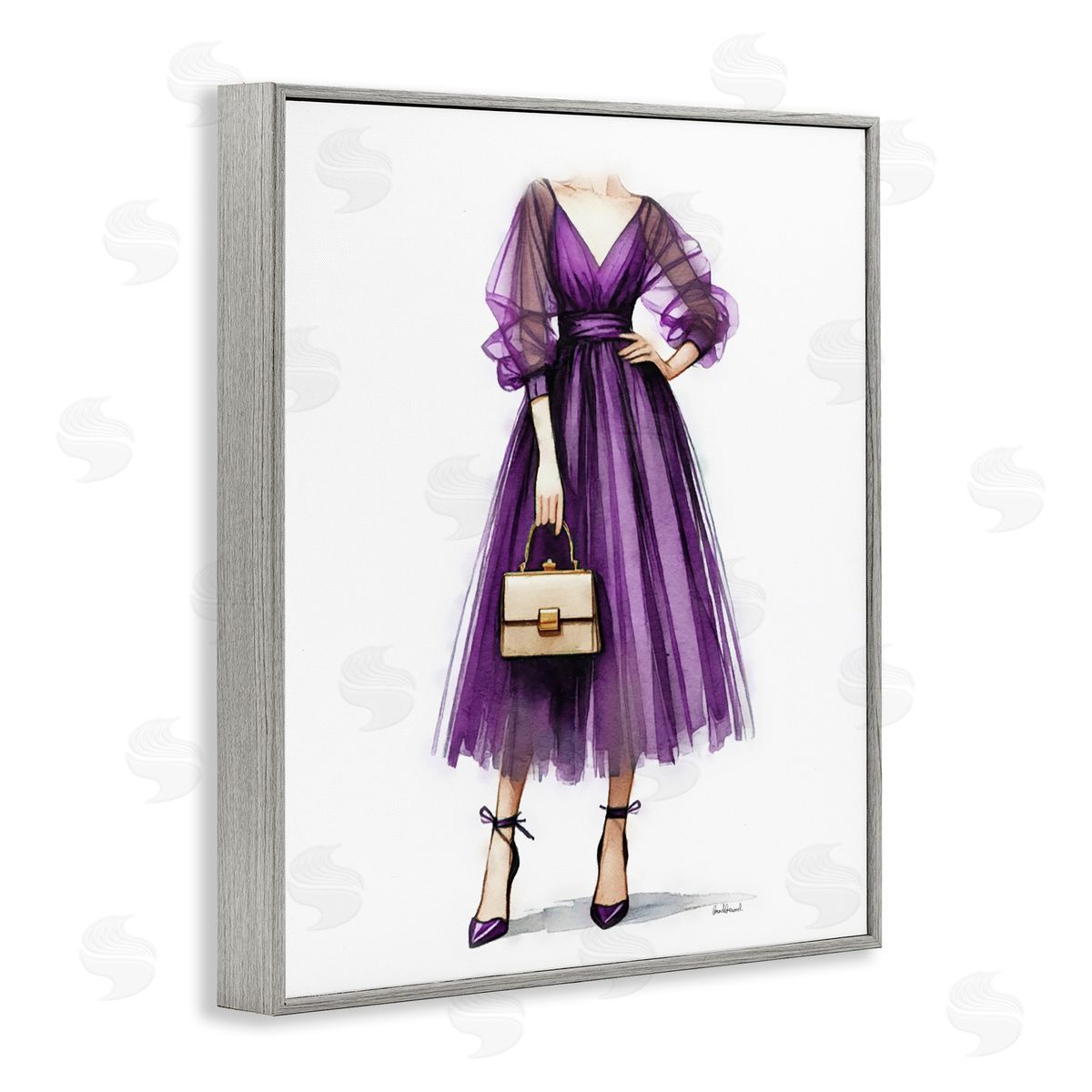 Amanda Greenwood Glam Purple Gown Gray Framed Giclee Wall Art Print