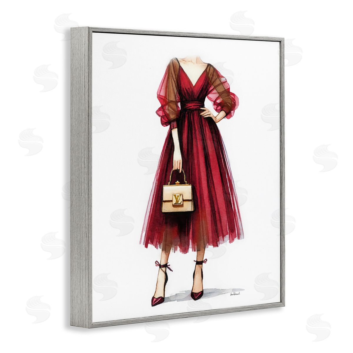 Amanda Greenwood Red Glam Gown Gray Framed Giclee Wall Art Print
