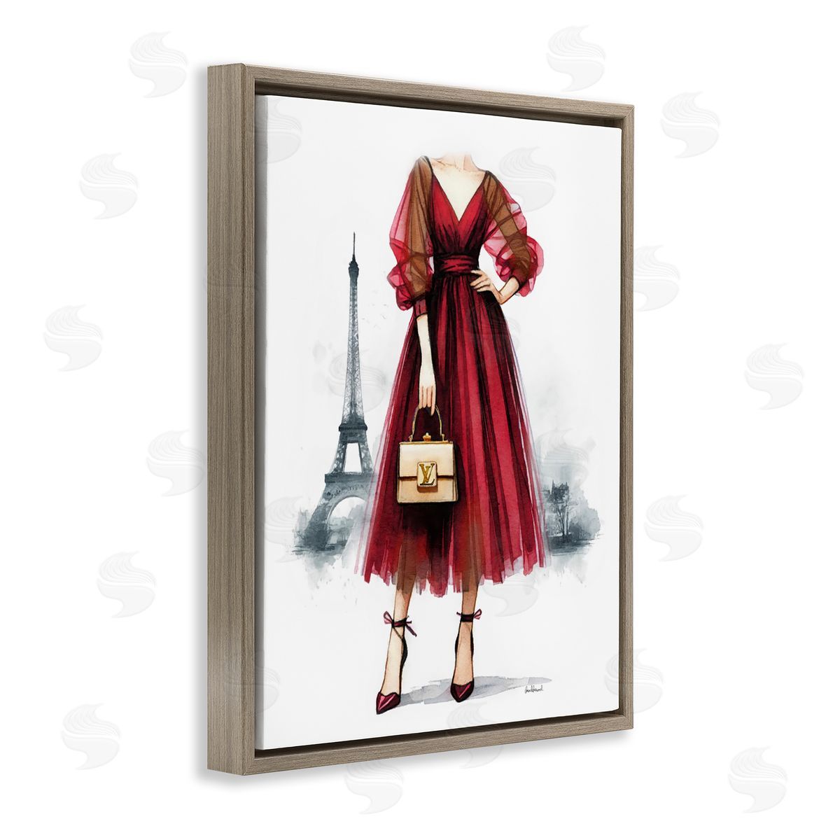 Amanda Greenwood Parisian Girl in Dress Brown Floating Frame Canvas Wall Art Print