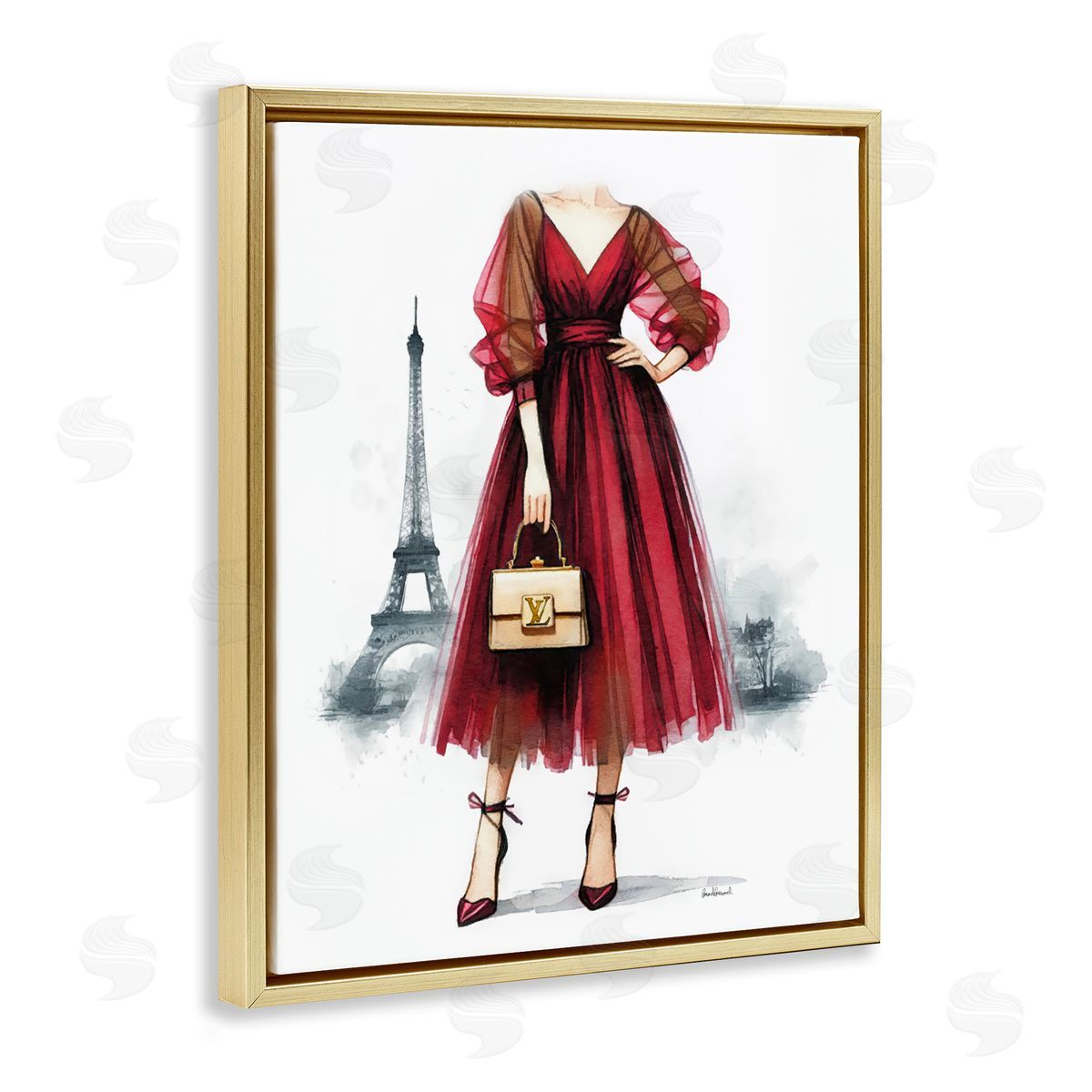 Amanda Greenwood Parisian Girl in Dress Gold Floating Frame Canvas Wall Art Print