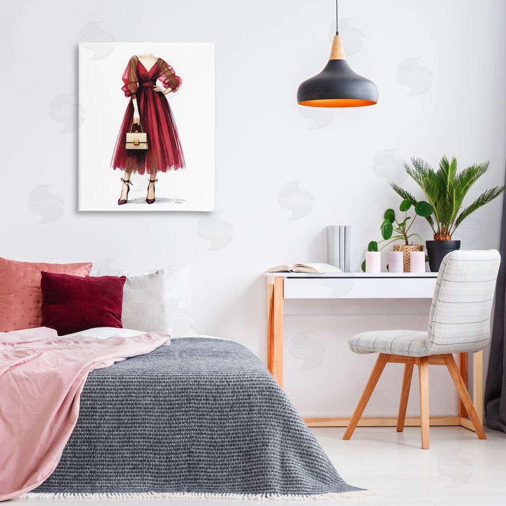Amanda Greenwood Maroon Fashion Gown Canvas Wall Art Print in Room