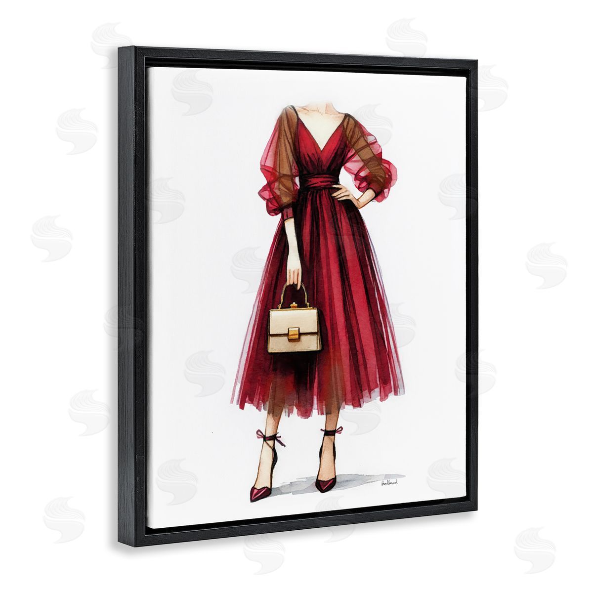 Amanda Greenwood Maroon Fashion Gown Black Floating Frame Canvas Wall Art Print