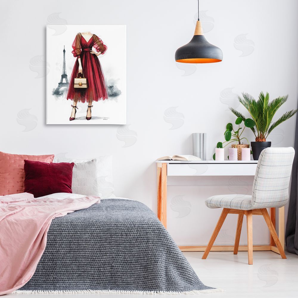 Amanda Greenwood Parisian Fashion Red Dress Canvas Wall Art Print in Room