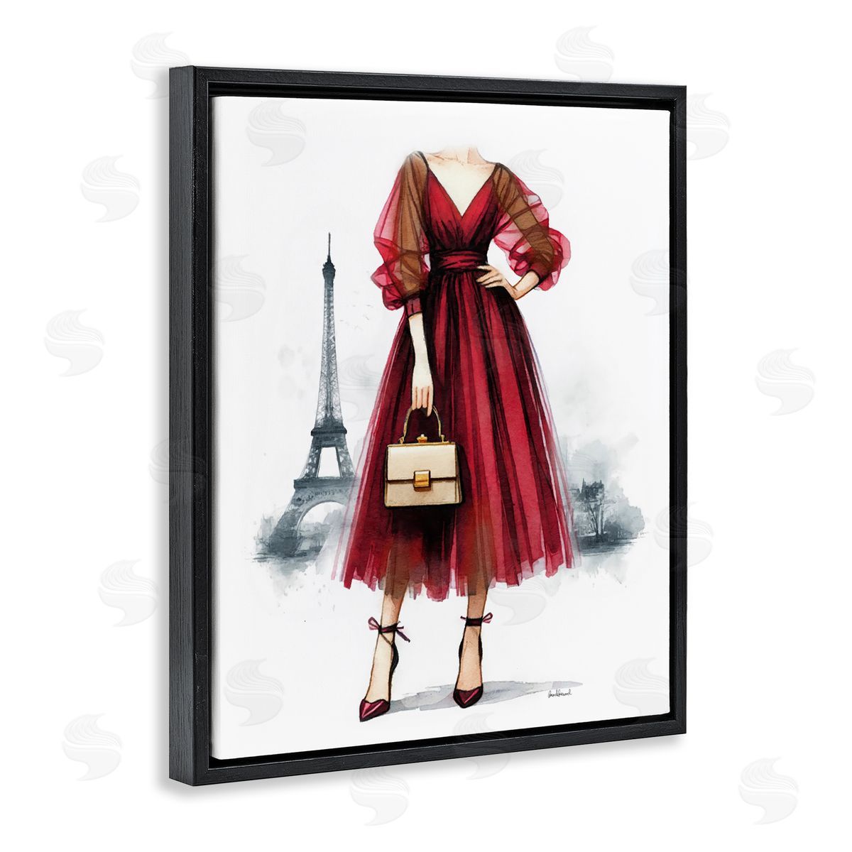 Amanda Greenwood Parisian Fashion Red Dress Black Floating Frame Canvas Wall Art Print