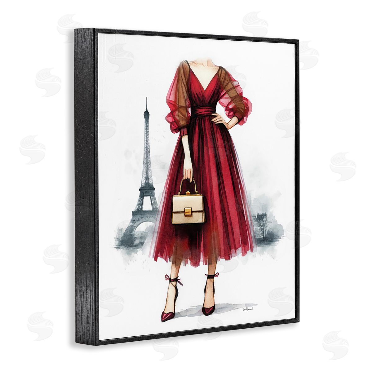 Amanda Greenwood Parisian Fashion Red Dress Black Framed Giclee Wall Art Print