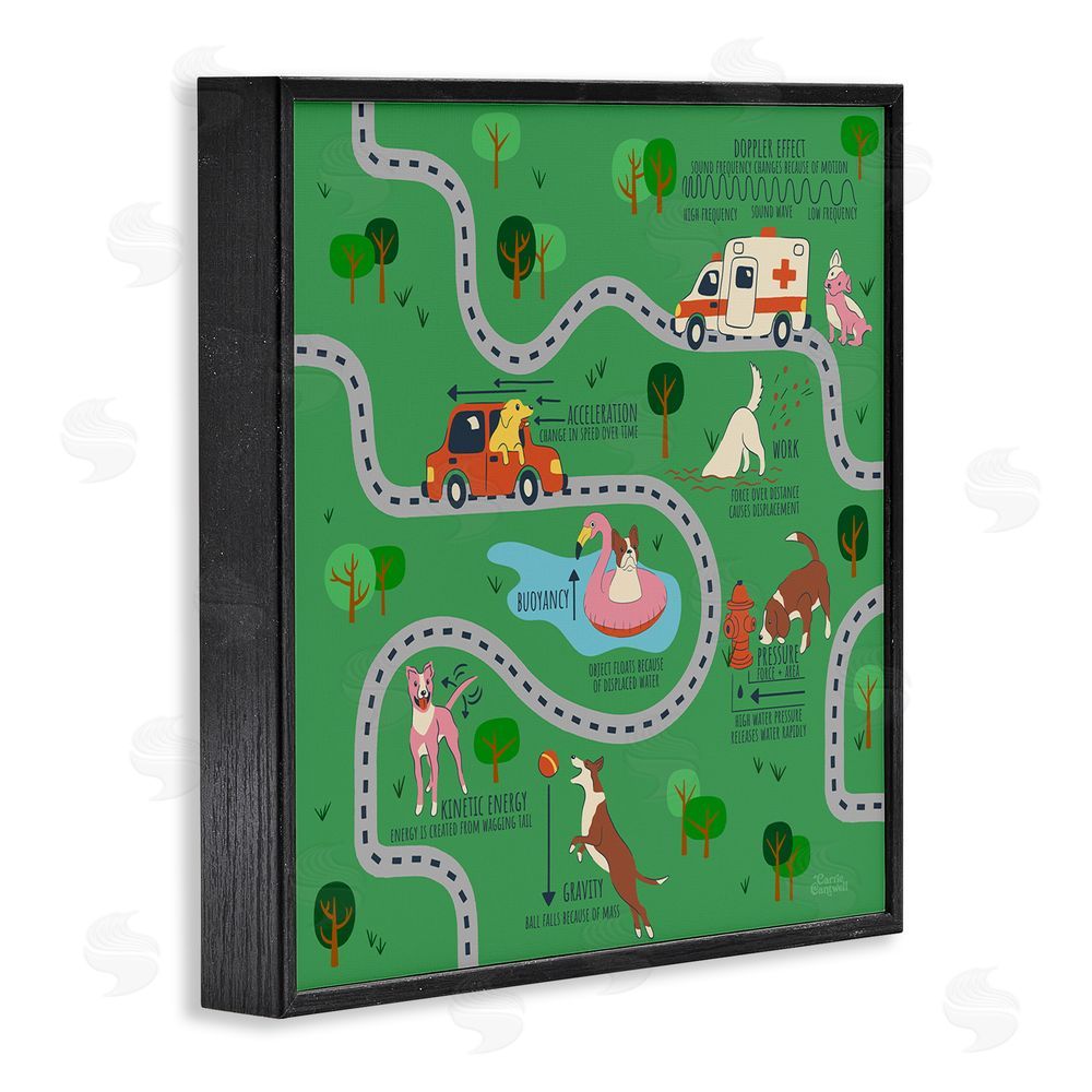 Carrie Cantwell Whimsical Dogs Map Black Framed Giclee Wall Art Print
