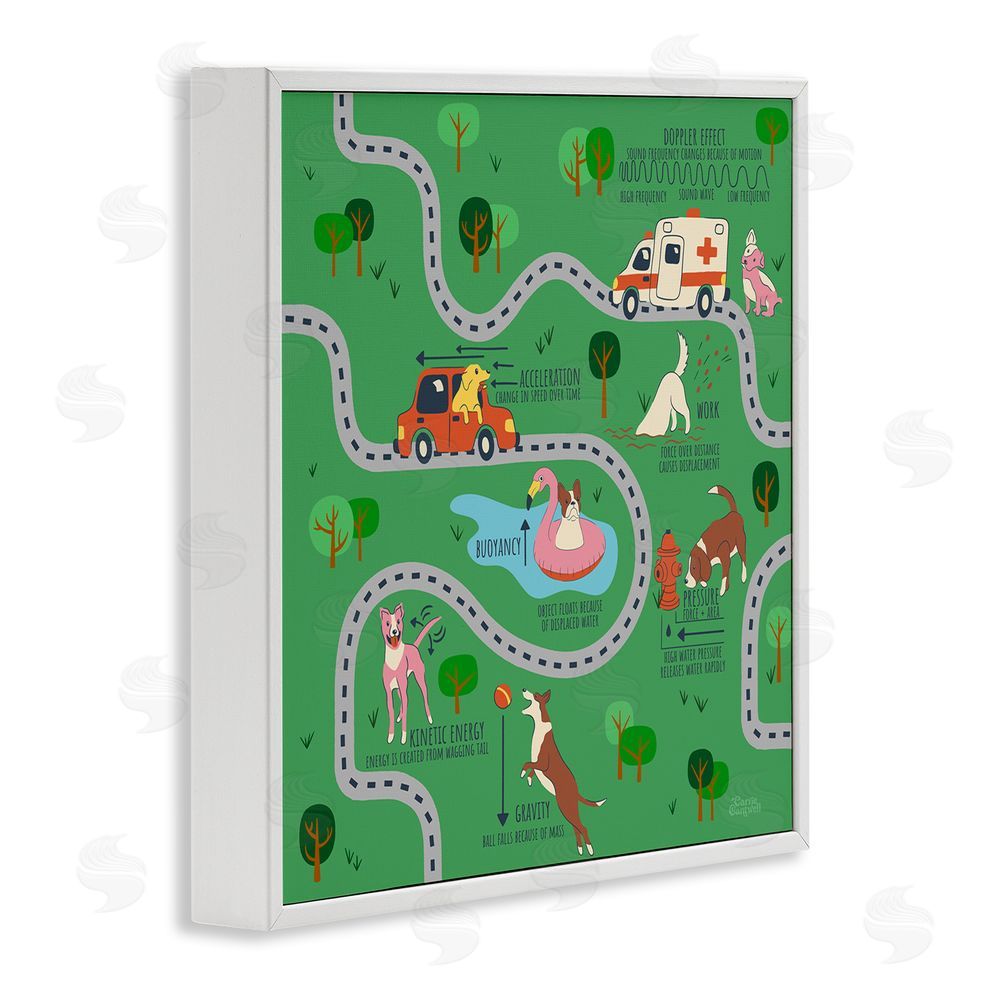 Carrie Cantwell Whimsical Dogs Map White Framed Giclee Wall Art Print