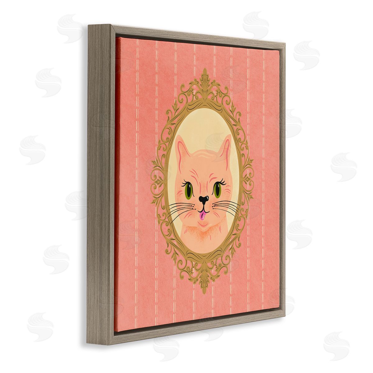 Carrie Cantwell Peach Cat Portrait Brown Floating Frame Canvas Wall Art Print
