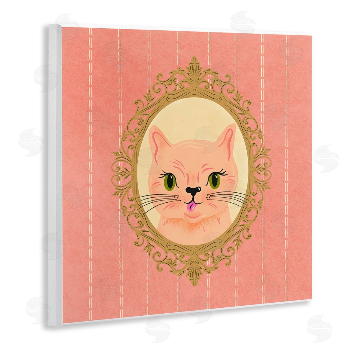 Carrie Cantwell Peach Cat Portrait Wooden Wall Plaque Art Print