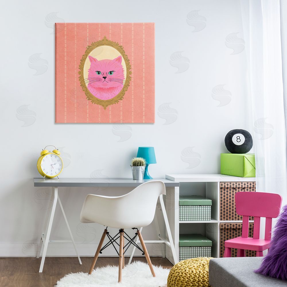 Carrie Cantwell Pink Cat Portrait Canvas Wall Art Print in Room