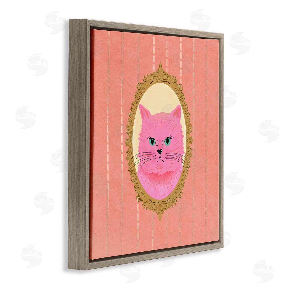 Carrie Cantwell Pink Cat Portrait Brown Floating Frame Canvas Wall Art Print